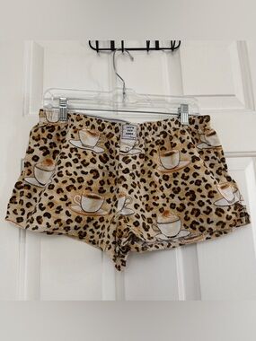 Pj Salvage Coffee Cup Leopard Print Flannel Pajama Shorts